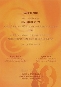 Békés szülésfelkészítő és szüléskísérő dúla oklevelem Békés szülésfelkészítő és szüléskísérő dúla oklevelem